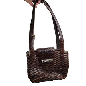 Brighton Rich Brown Shoulder Bag Purse Crocodile Basket Weave Vintage